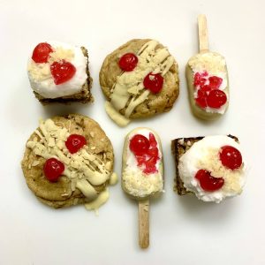 3 of a kind cherry bakewell gluten-free vegan treats flapjack cookie magnum cake pop