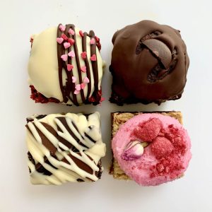 Valentine's Flapjacks Hearts and flowers vegan gluten-free treats by post